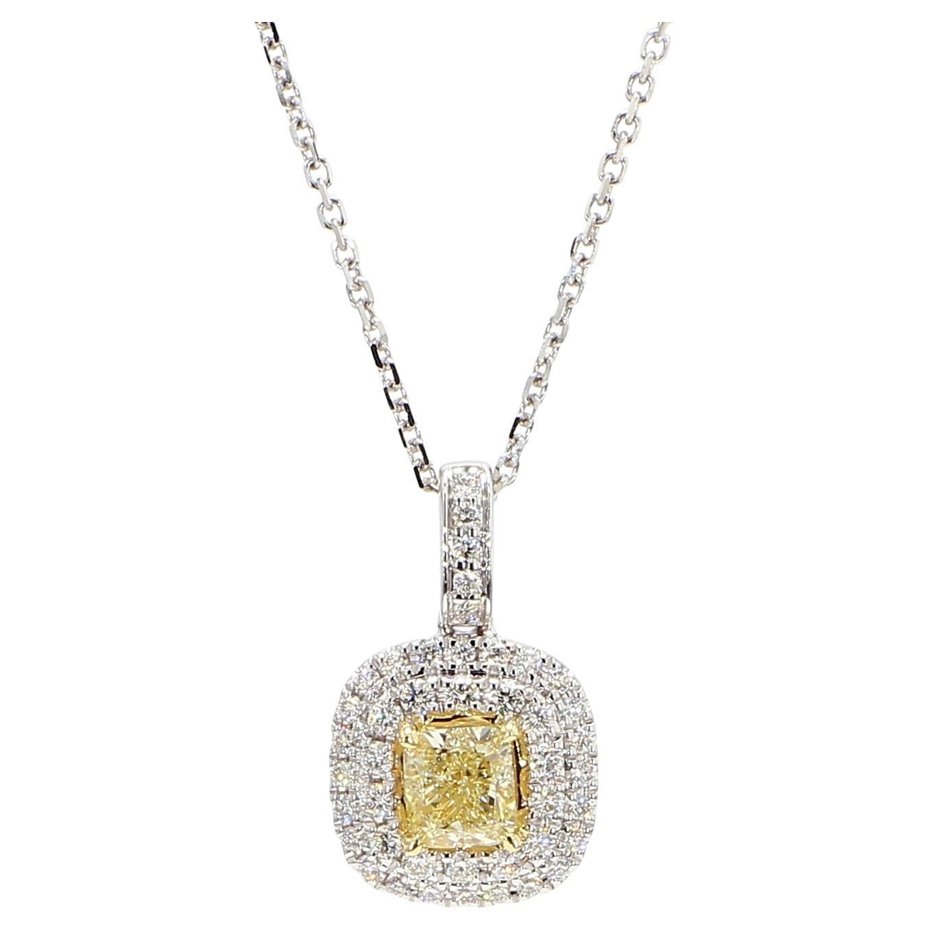 Natural Yellow Cushion Diamond 1.02 Carat TW Gold Drop Pendant For Sale