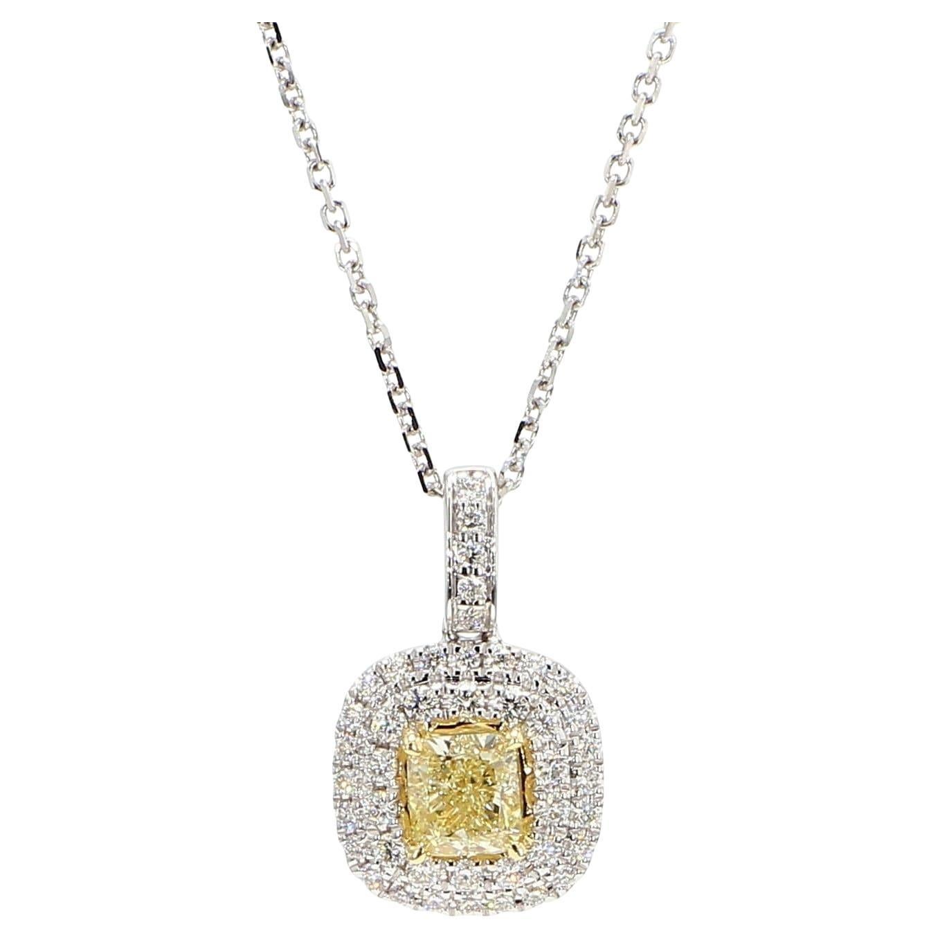 Natural Yellow Cushion Diamond 1.02 Carat TW Gold Drop Pendant