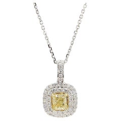 Natural Yellow Cushion Diamond 1.02 Carat TW Gold Drop Pendant