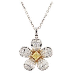 Natural Yellow Cushion Diamond 1.02 Carat TW Gold Flower Pendant