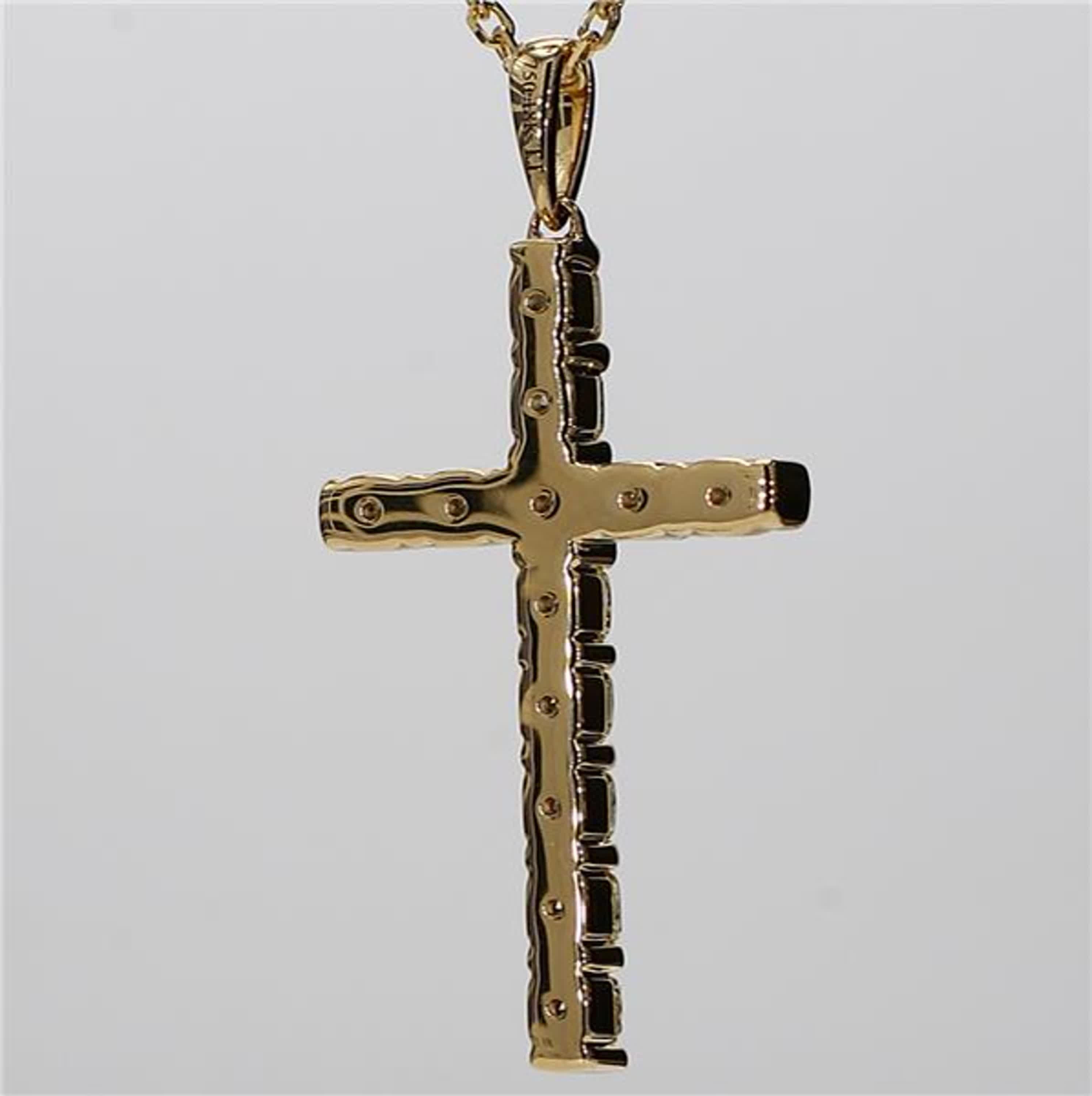 Natural Yellow Cushion Diamond 1.02 Carat TW Yellow Gold Cross Pendant In New Condition In New York, NY