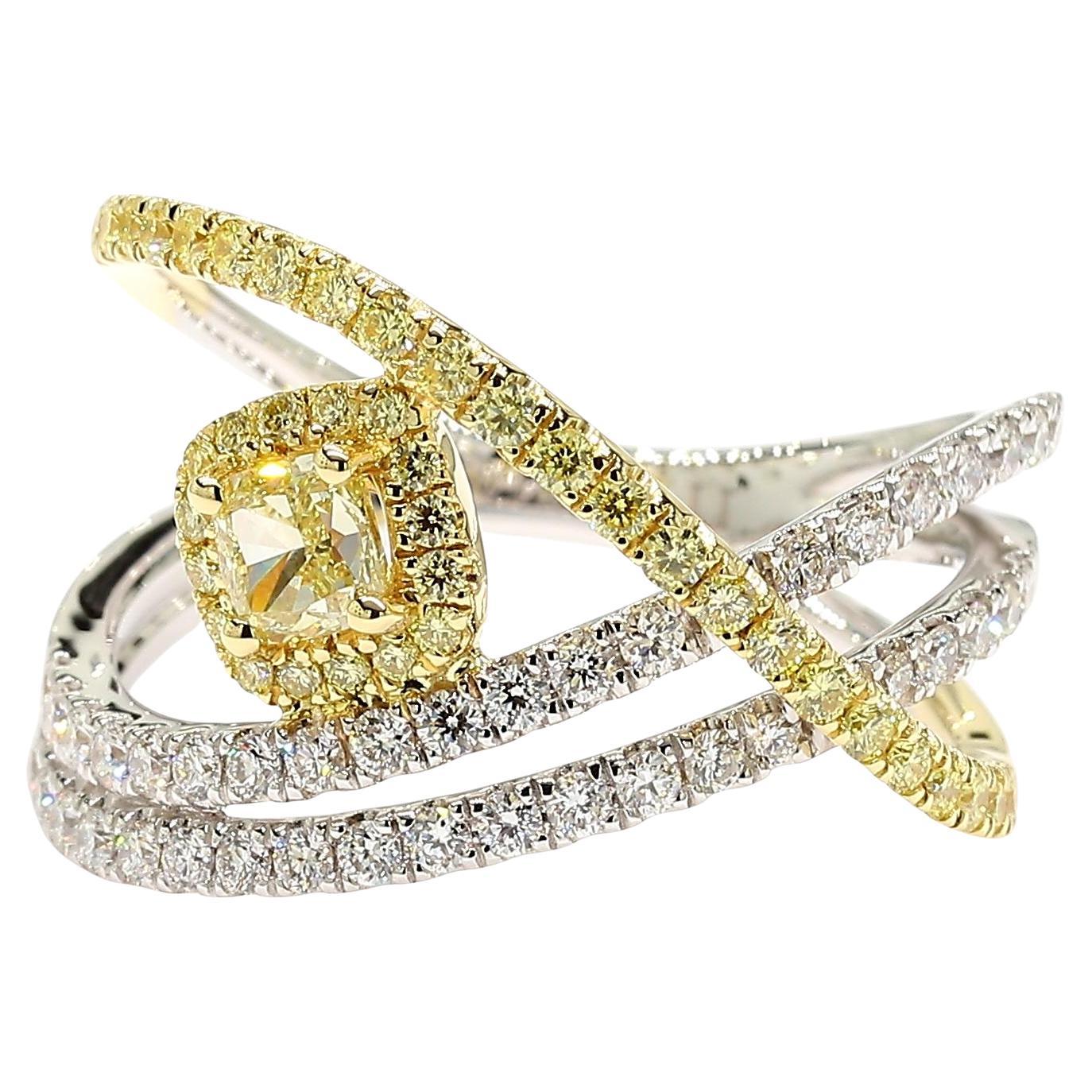 Natural Yellow Cushion Diamond 1.03 Carat TW Gold Cocktail Ring