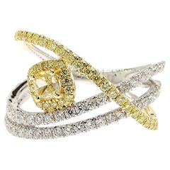 Natural Yellow Cushion Diamond 1.03 Carat TW Gold Cocktail Ring