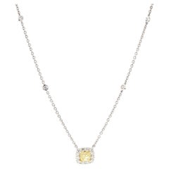 Collier en or avec diamant jaune naturel taille « coussin » de 1,08 carat TW