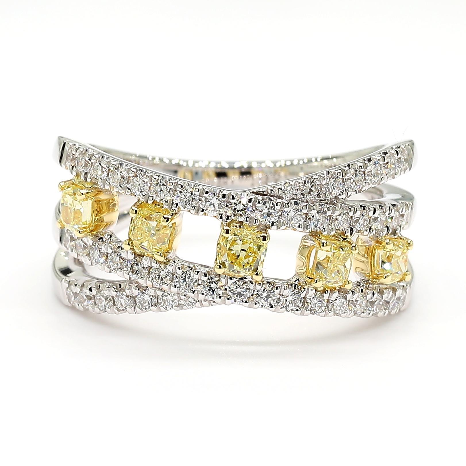 Contemporary Natural Yellow Cushion Diamond 1.09 Carat TW Gold Cocktail Band For Sale