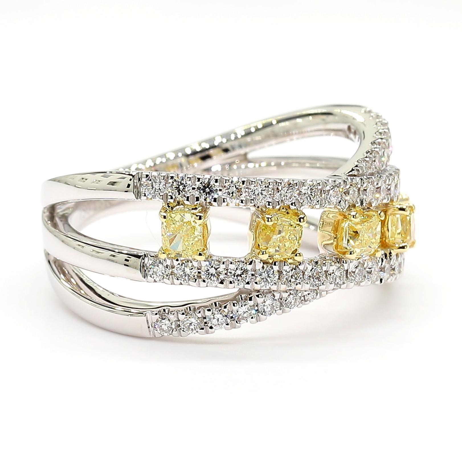 Cushion Cut Natural Yellow Cushion Diamond 1.09 Carat TW Gold Cocktail Band For Sale