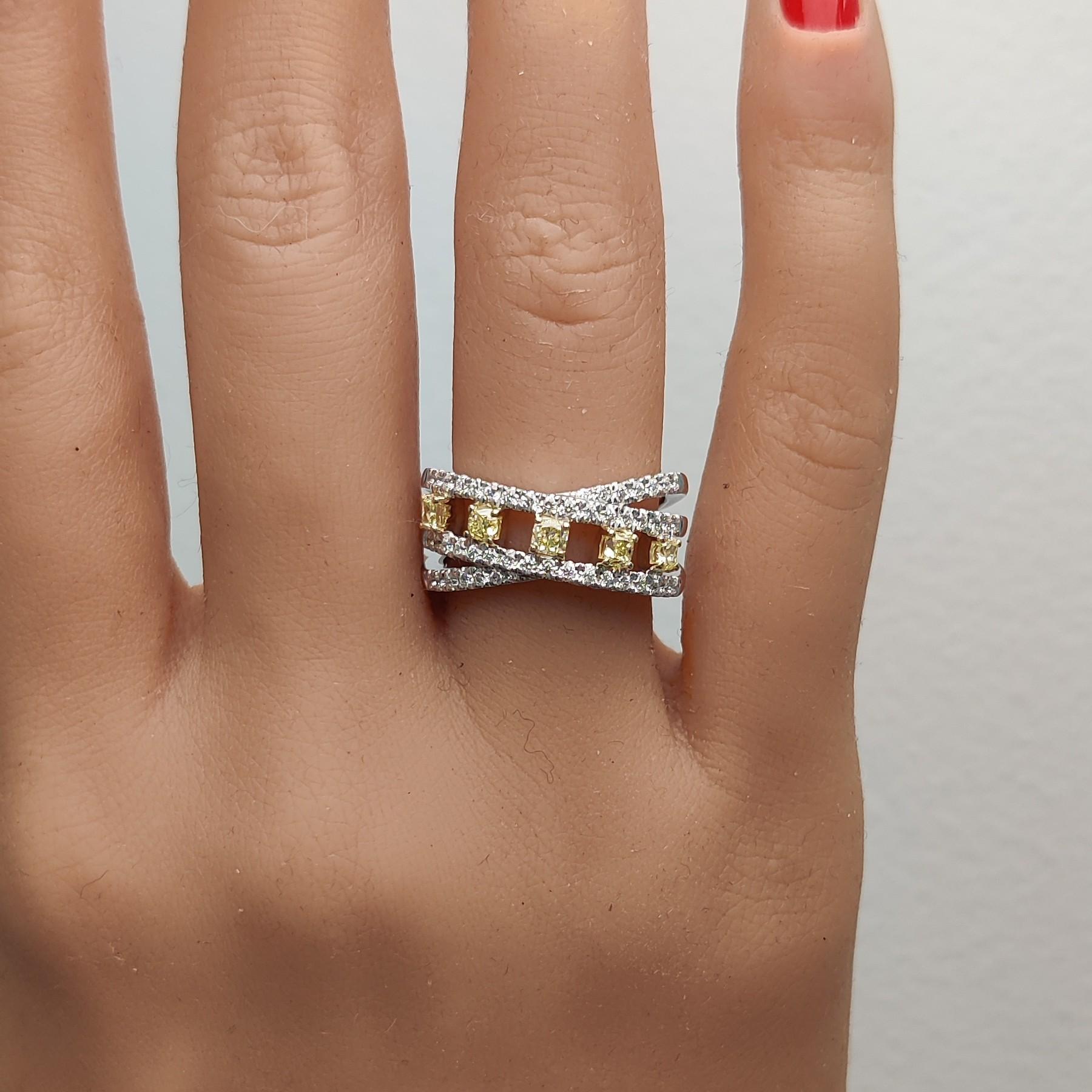Natural Yellow Cushion Diamond 1.09 Carat TW Gold Cocktail Band In New Condition For Sale In New York, NY