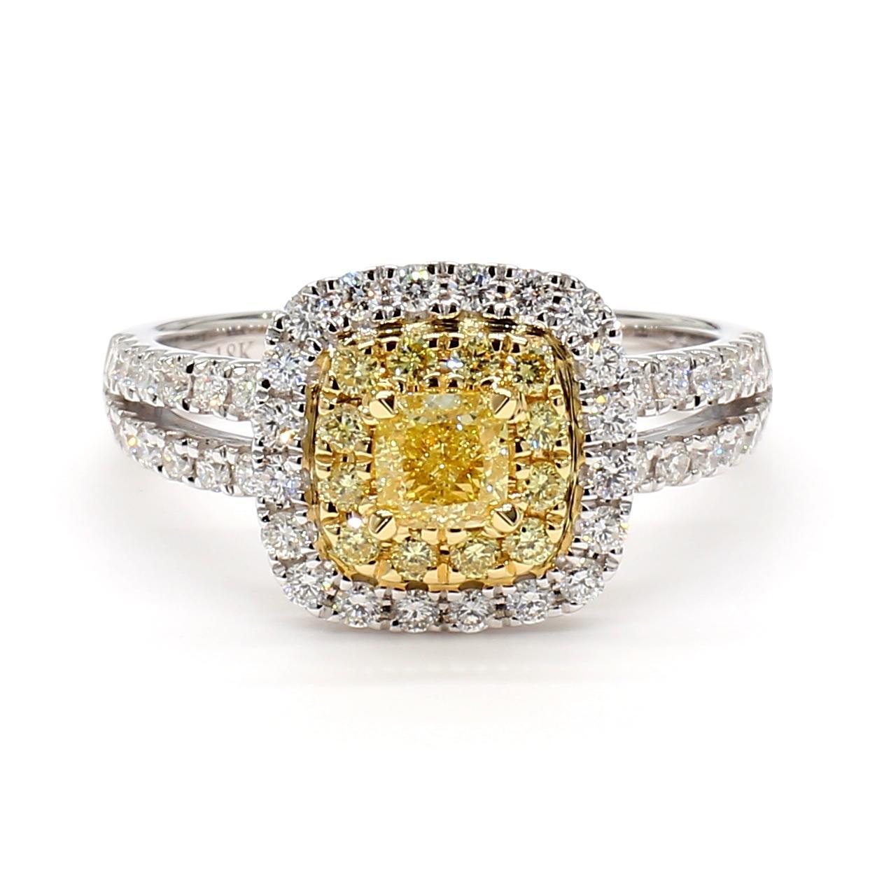 Contemporary Natural Yellow Cushion Diamond 1.11 Carat TW Gold Cocktail Ring For Sale