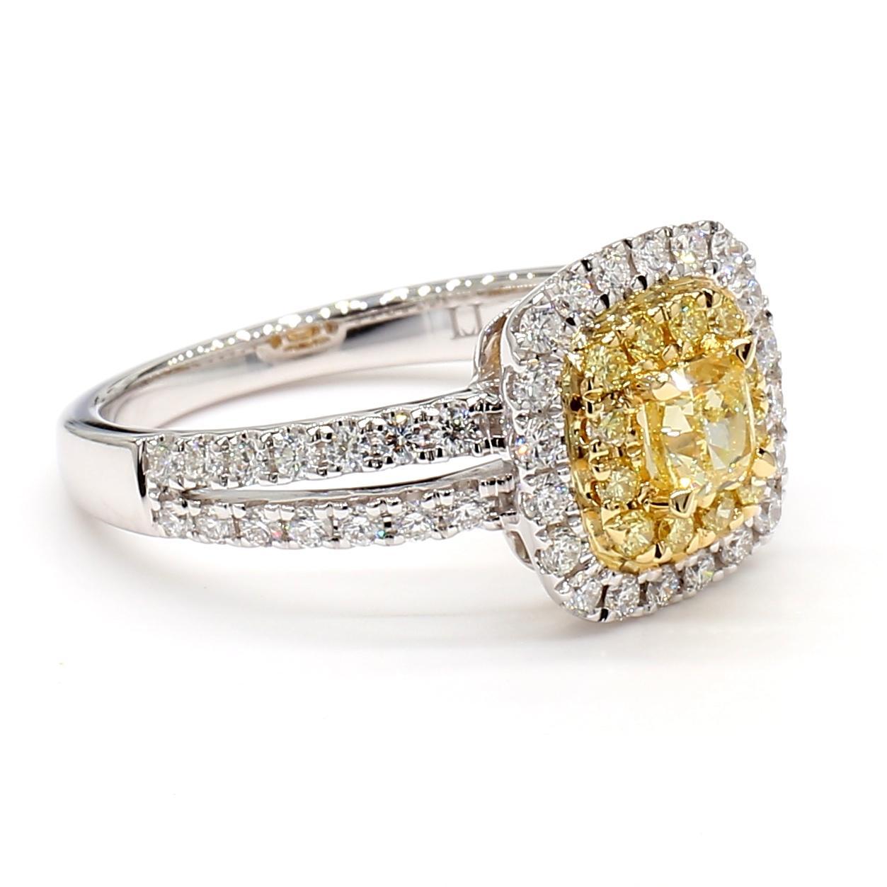 Cushion Cut Natural Yellow Cushion Diamond 1.11 Carat TW Gold Cocktail Ring For Sale