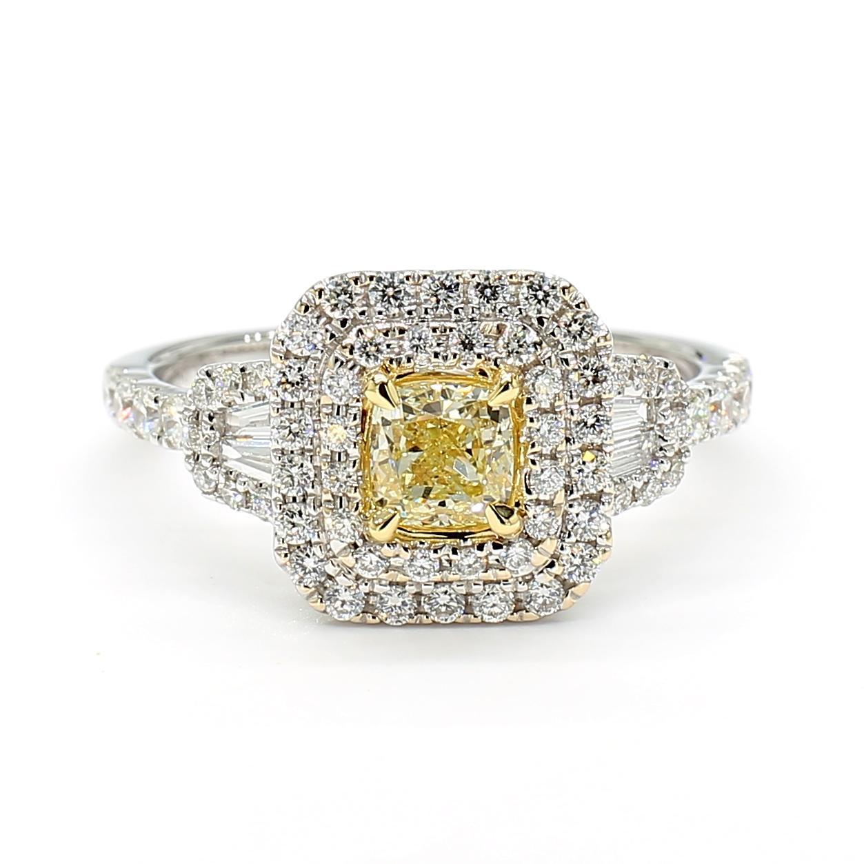 Contemporary Natural Yellow Cushion Diamond 1.14 Carat TW Gold Cocktail Ring For Sale