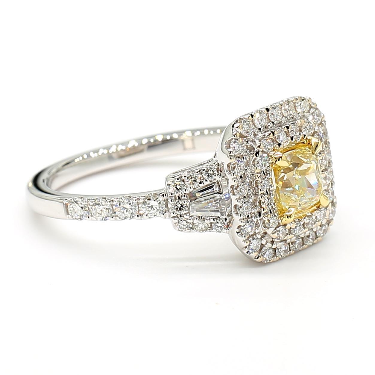 Cushion Cut Natural Yellow Cushion Diamond 1.14 Carat TW Gold Cocktail Ring For Sale