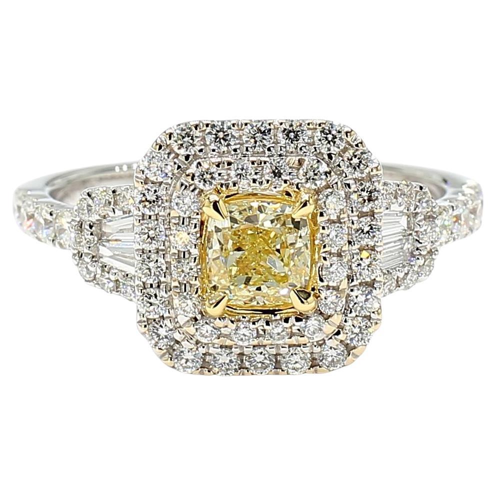 Natural Yellow Cushion Diamond 1.14 Carat TW Gold Cocktail Ring