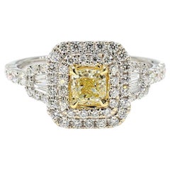 Natural Yellow Cushion Diamond 1.14 Carat TW Gold Cocktail Ring