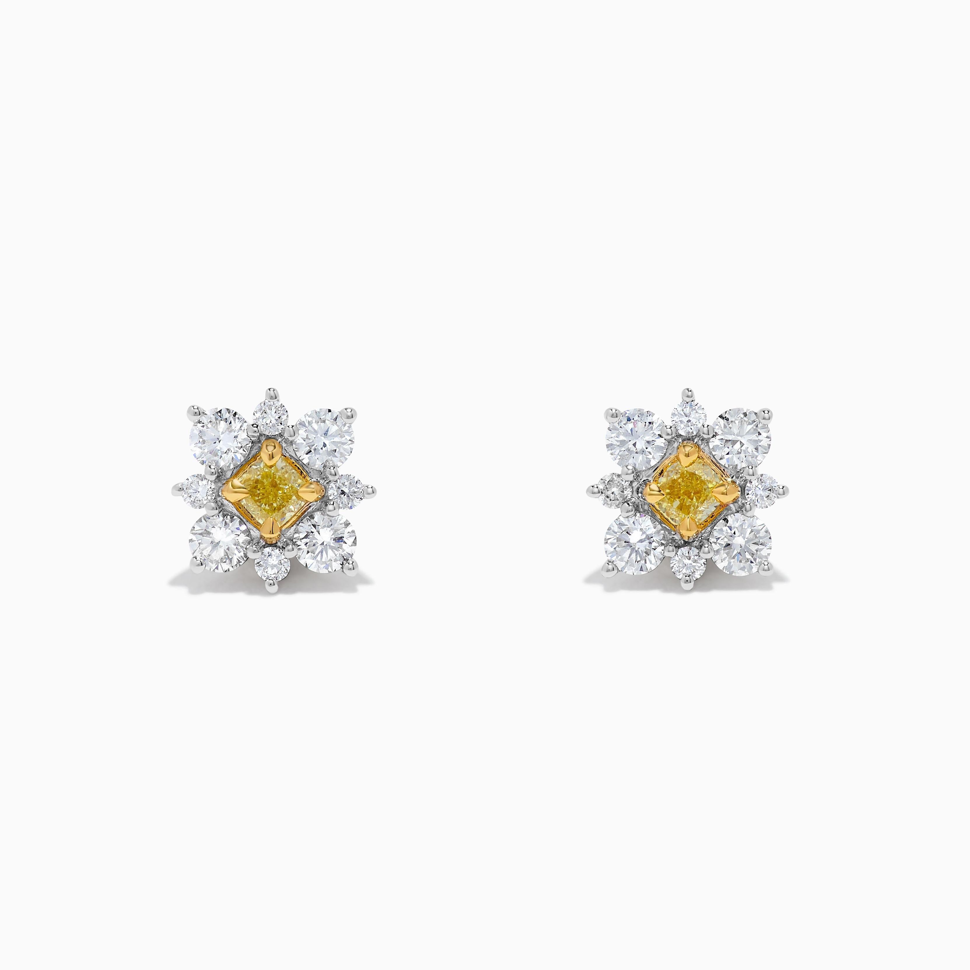 Contemporary Natural Yellow Cushion Diamond 1.16 Carat TW Gold Stud Earrings For Sale