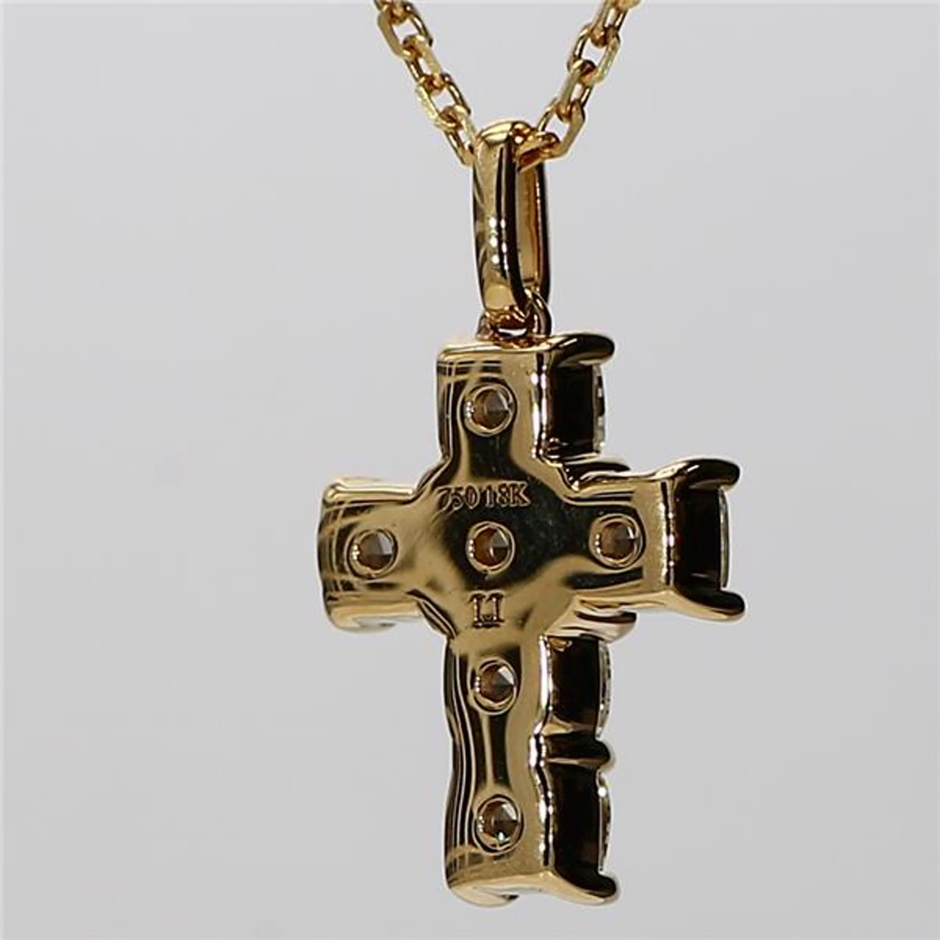 Natural Yellow Cushion Diamond 1.16 Carat TW Yellow Gold Cross Pendant In New Condition For Sale In New York, NY