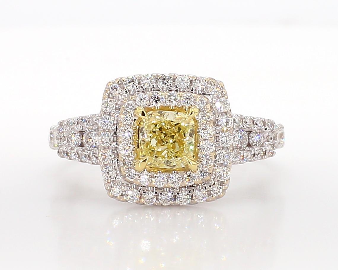Contemporary Natural Yellow Cushion Diamond 1.18 Carat TW Gold Cocktail Ring For Sale