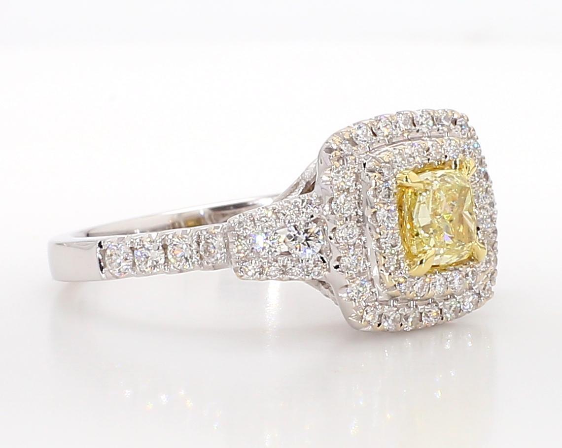 Cushion Cut Natural Yellow Cushion Diamond 1.18 Carat TW Gold Cocktail Ring For Sale