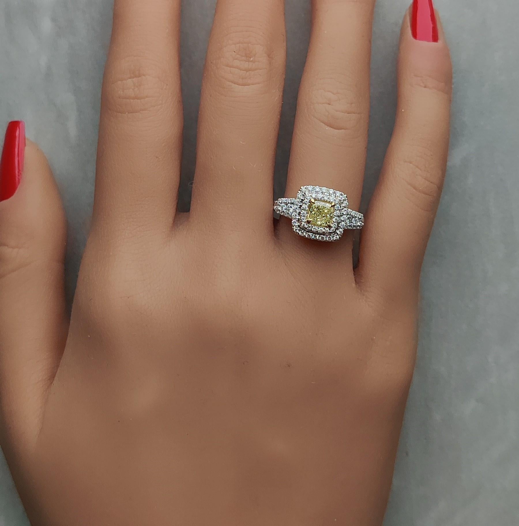 Natural Yellow Cushion Diamond 1.18 Carat TW Gold Cocktail Ring In New Condition For Sale In New York, NY