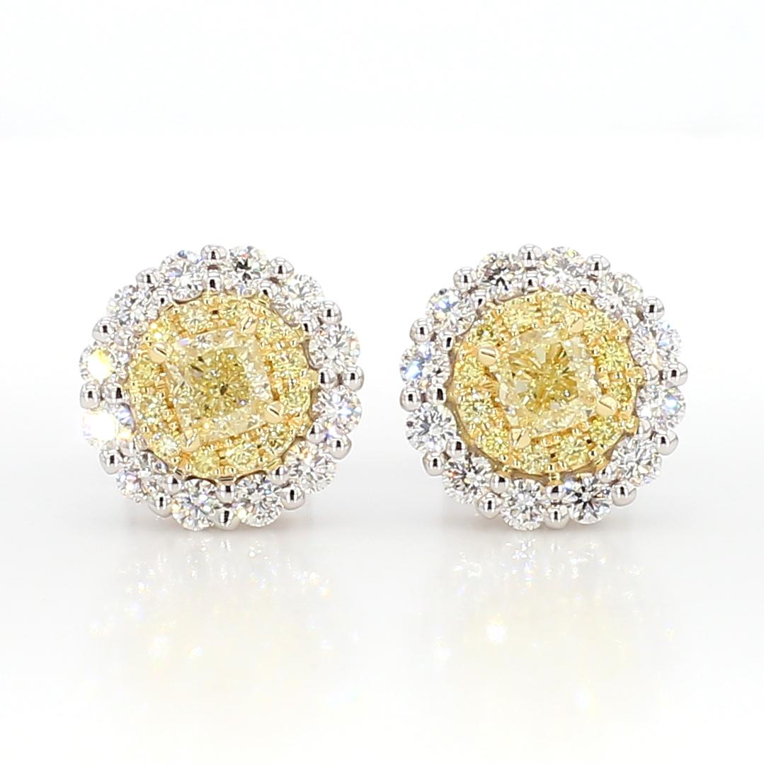 Contemporaneo Orecchini in oro con diamante giallo naturale a cuscino da 1.18 carati TW in vendita