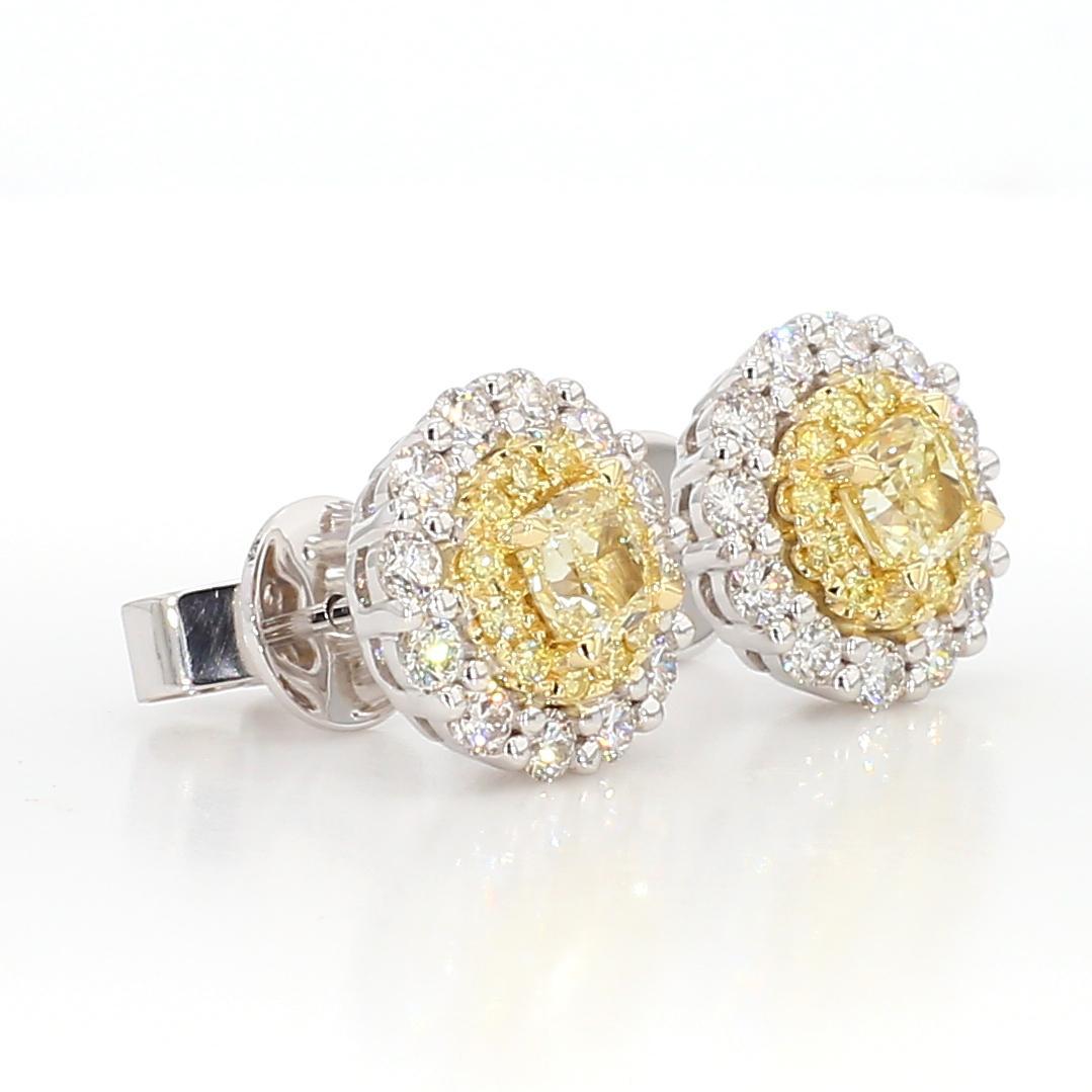 Orecchini in oro con diamante giallo naturale a cuscino da 1.18 carati TW in vendita 3