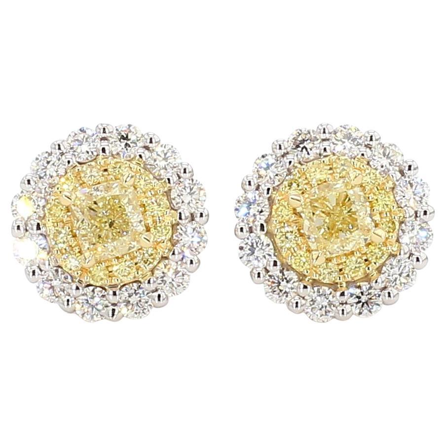 Natürlicher gelber Diamant im Kissenschliff 1.18 Karat TW Gold-Ohrstecker