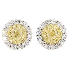 Natürlicher gelber Diamant im Kissenschliff 1.18 Karat TW Gold-Ohrstecker