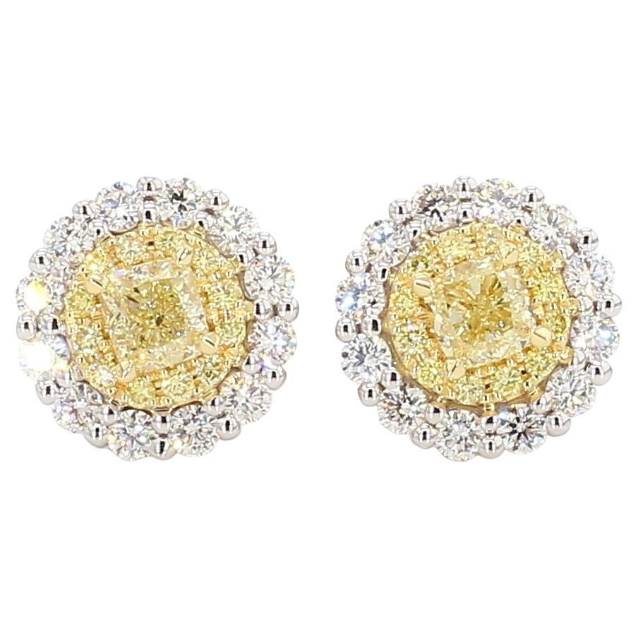 Boucles d
oreilles en or avec diamant coussin de 1.18 carat TW de couleur naturelle jaune