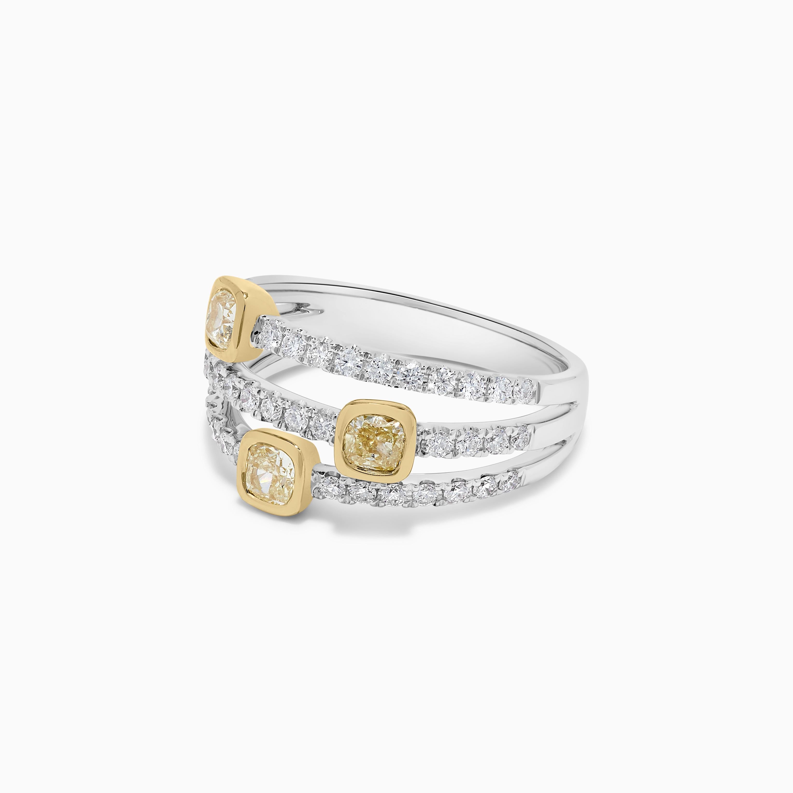 Contemporary Natural Yellow Cushion Diamond 1.18 Carat TW Gold Wedding Band For Sale