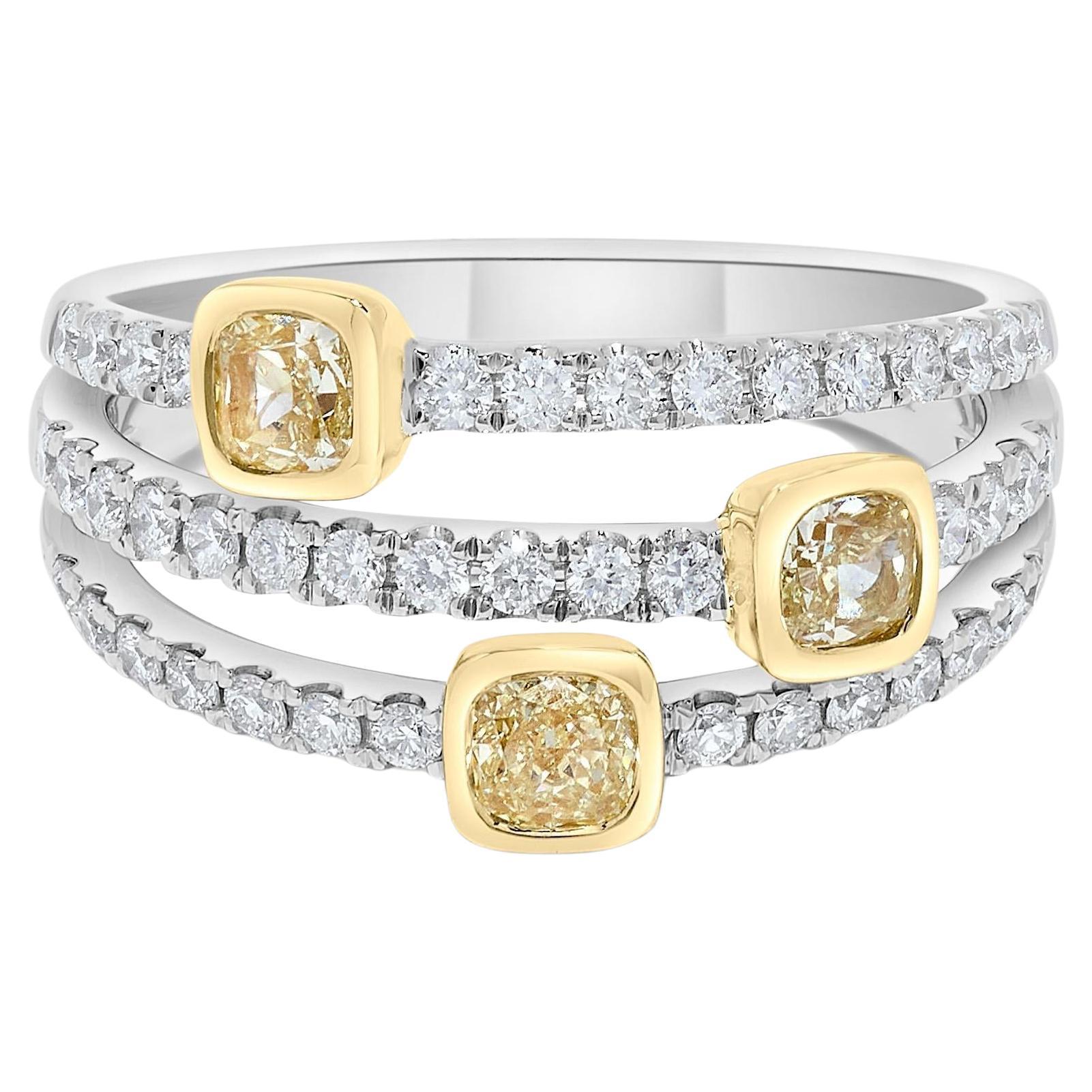 Natural Yellow Cushion Diamond 1.18 Carat TW Gold Wedding Band