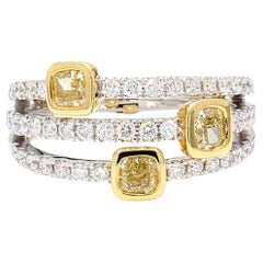 Natural Yellow Cushion Diamond 1.20 Carat TW Gold Cocktail Band