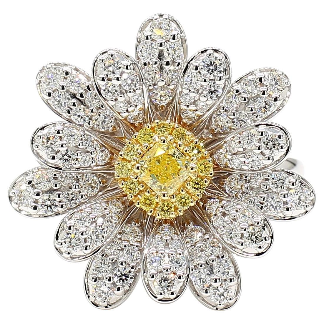 Natural Yellow Cushion Diamond 1.23 Carat TW Gold Cocktail Ring
