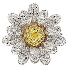 Natürlicher gelber Diamant im Kissenschliff 1.23 Karat TW Gold Cocktail-Ring