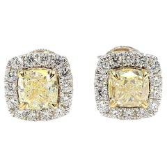 Natural Yellow Cushion Diamond 1.25 Carat TW Gold Stud Earrings