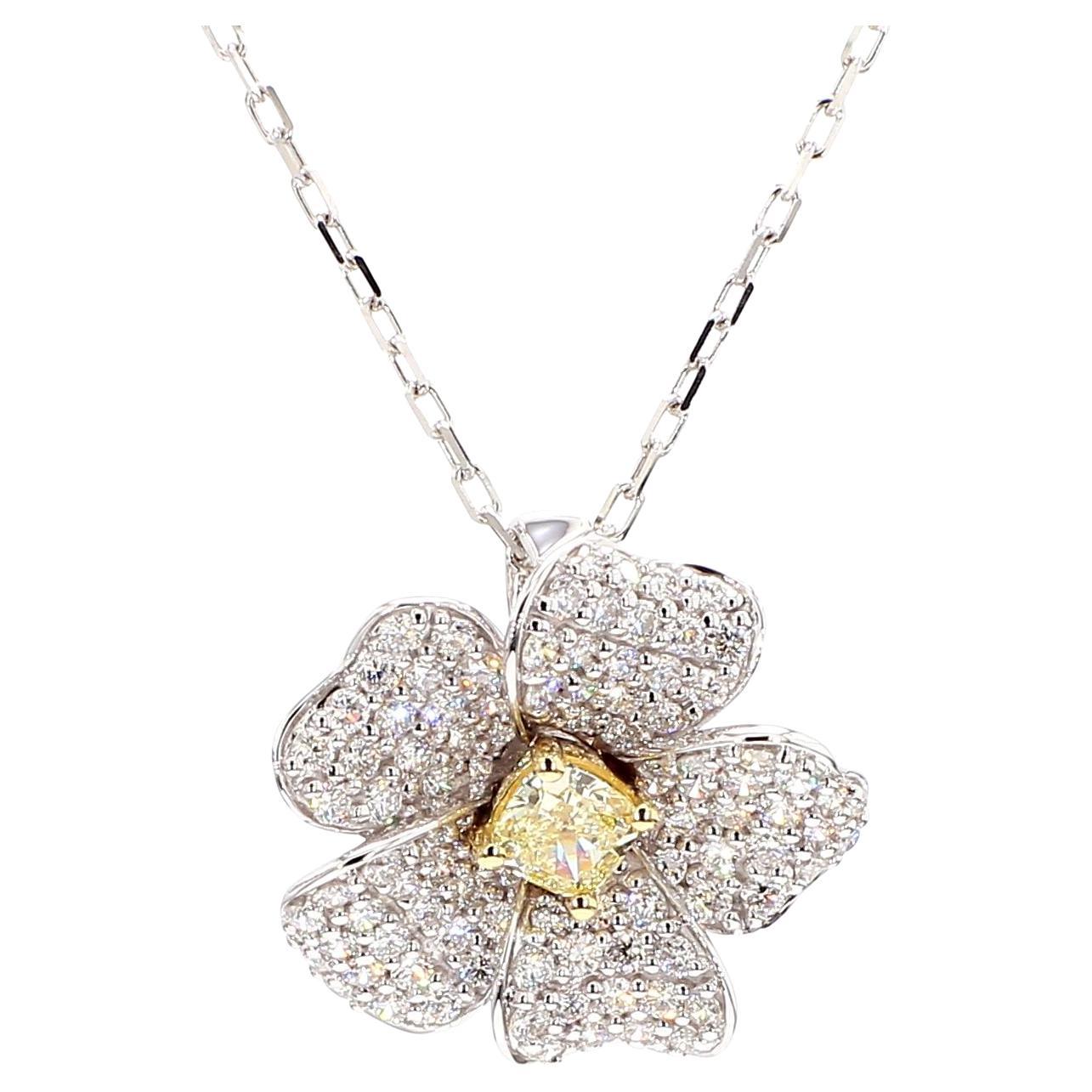 Natural Yellow Cushion Diamond 1.27 Carat TW Gold Drop Pendant