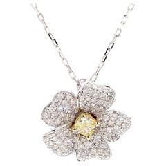 Natural Yellow Cushion Diamond 1.27 Carat TW Gold Drop Pendant