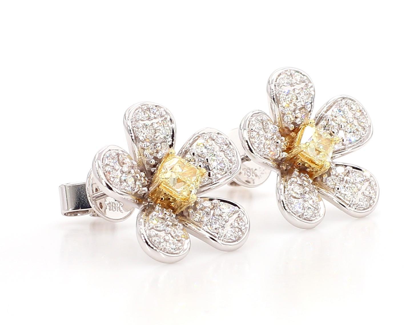 Boucles d'oreilles en or avec diamant coussin de 1.27 carat TW de couleur naturelle jaune en vente 2
