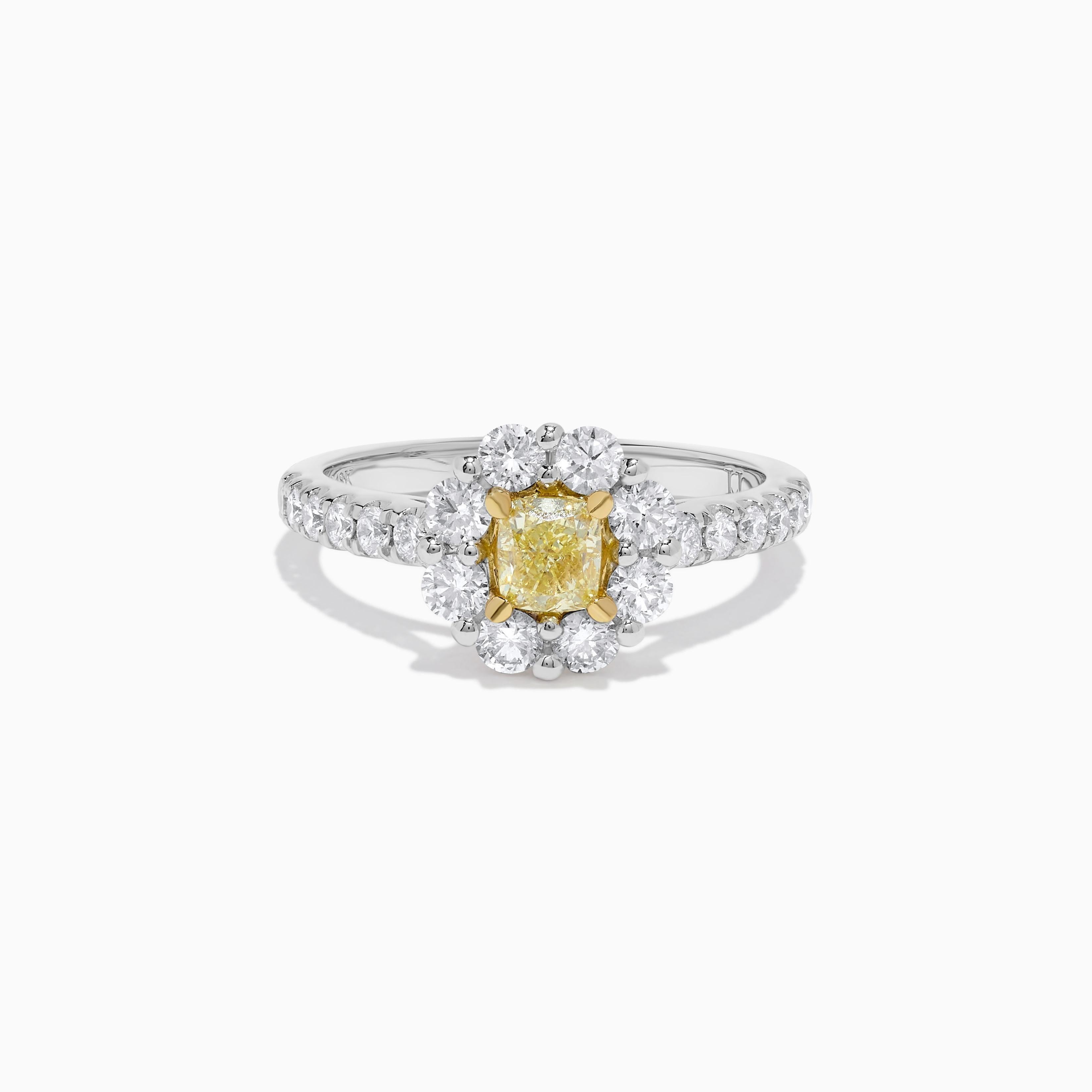 Contemporain Bague cocktail en platine avec diamant jaune naturel taille coussin de 1,27 carat poids total en vente