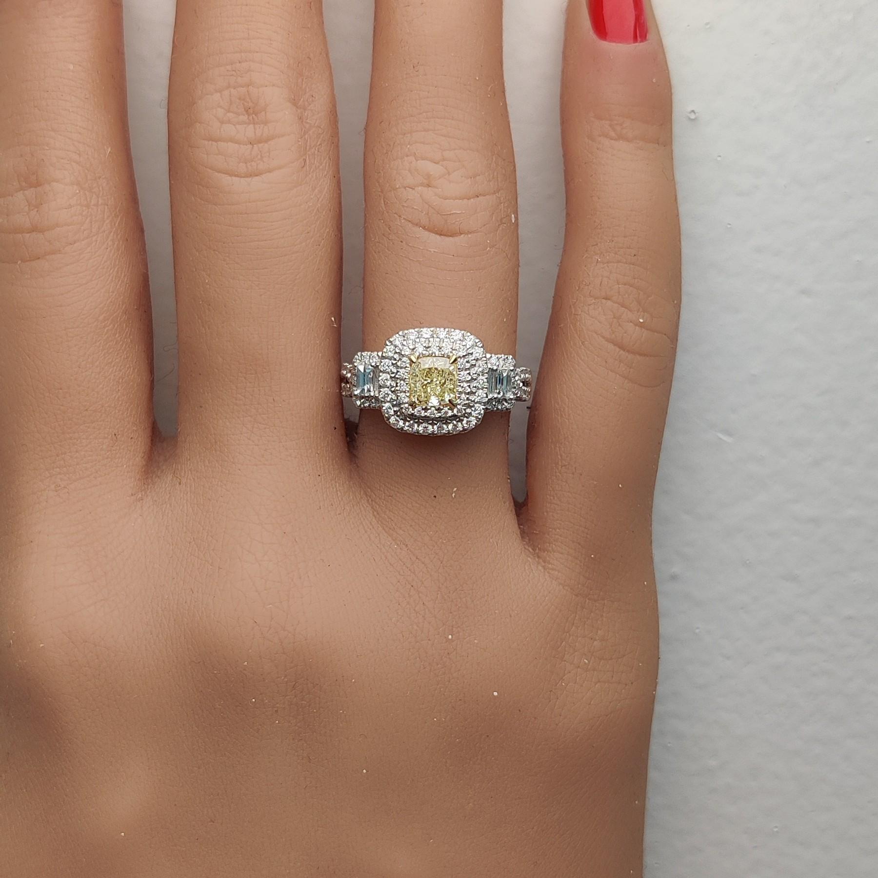 Natural Yellow Cushion Diamond 1.28 Carat TW Gold Cocktail Ring In New Condition For Sale In New York, NY