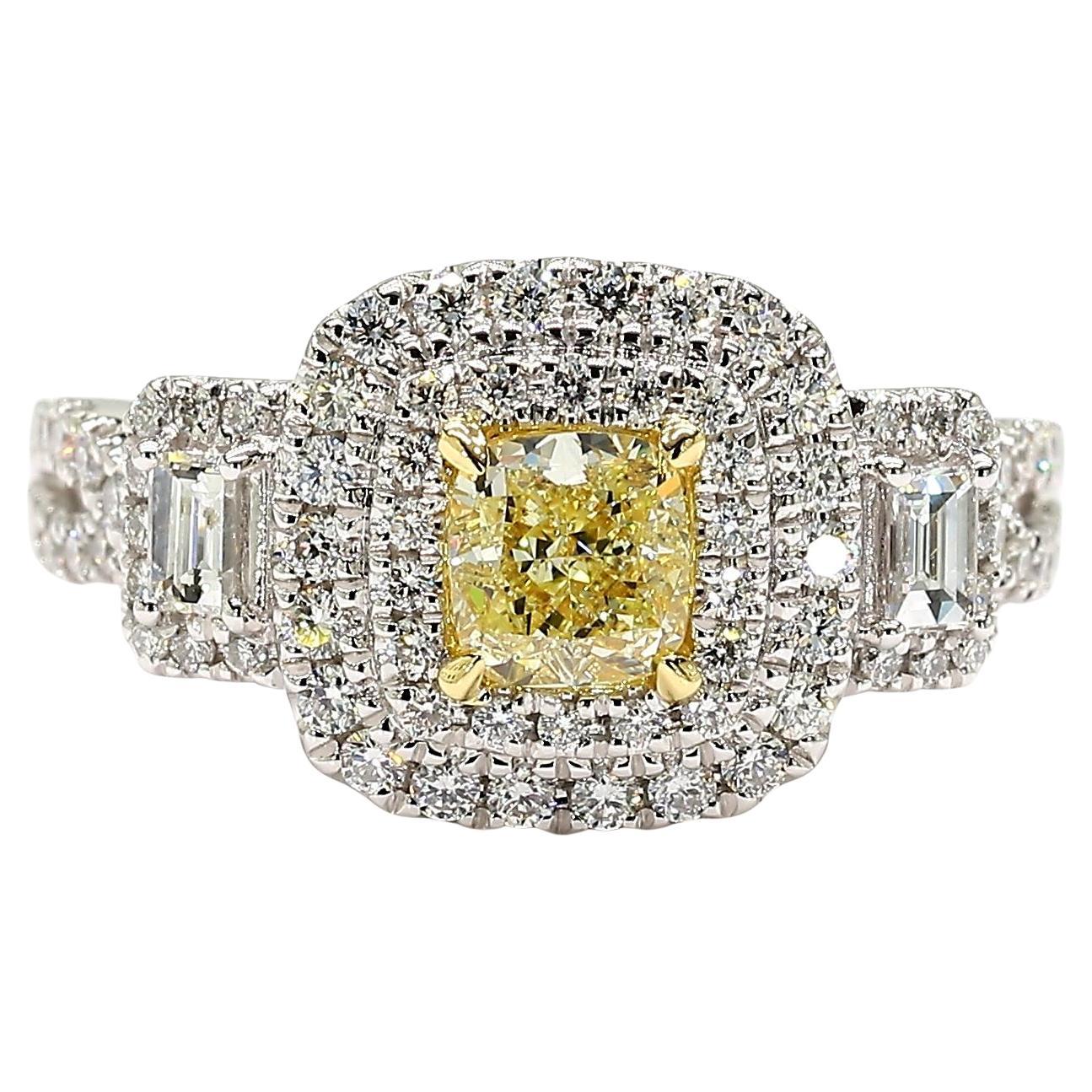Natural Yellow Cushion Diamond 1.28 Carat TW Gold Cocktail Ring