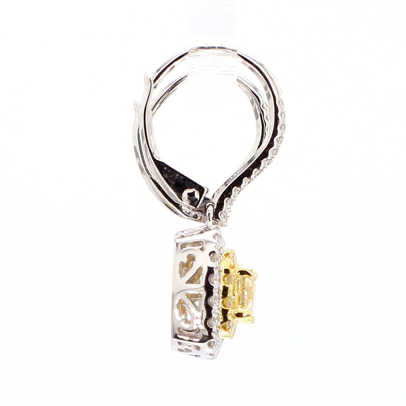 Tropfenohrringe aus Gold mit natürlichem gelbem Diamant im Kissenschliff 1.28 Karat TW (Zeitgenössisch) im Angebot