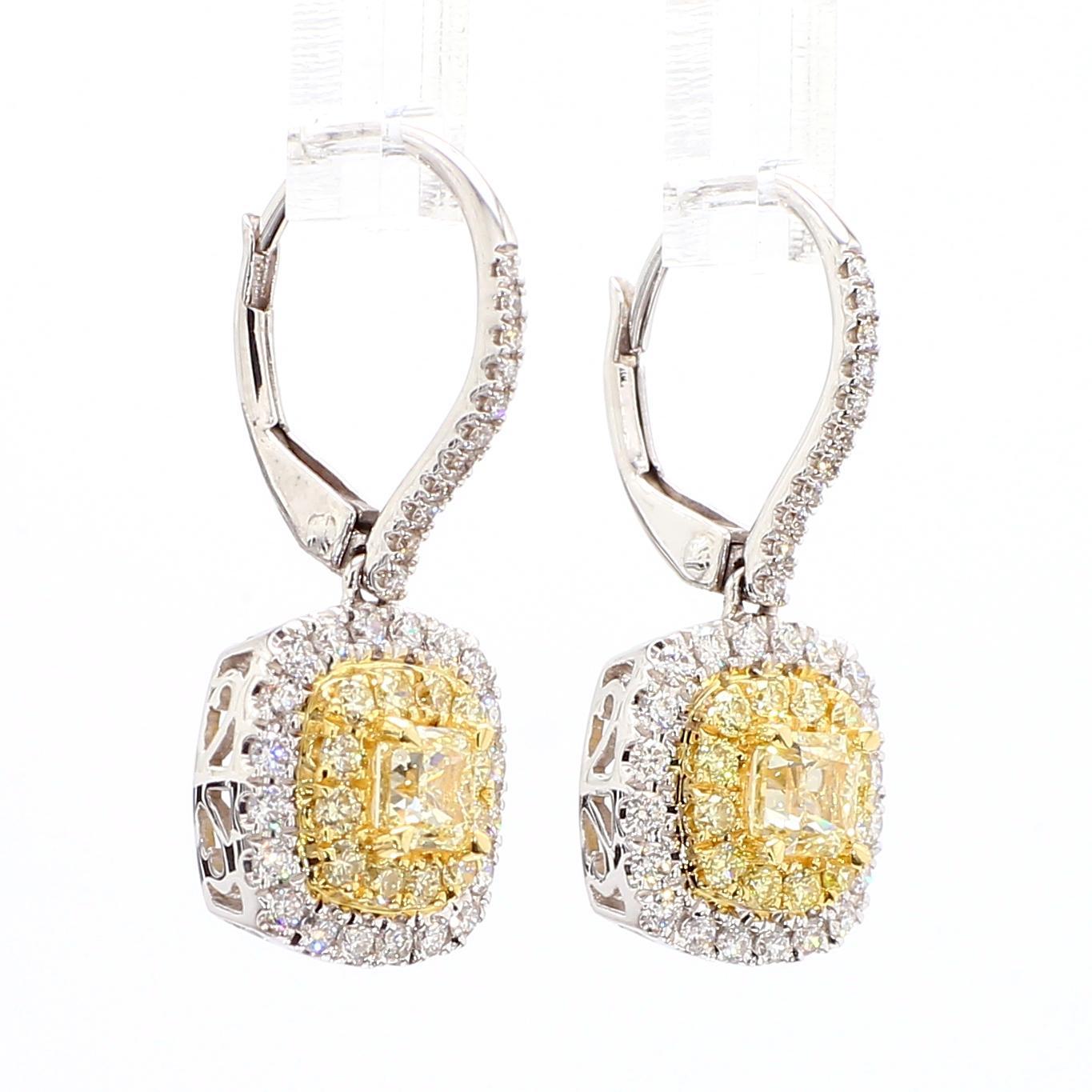 Tropfenohrringe aus Gold mit natürlichem gelbem Diamant im Kissenschliff 1.28 Karat TW im Zustand „Neu“ im Angebot in New York, NY