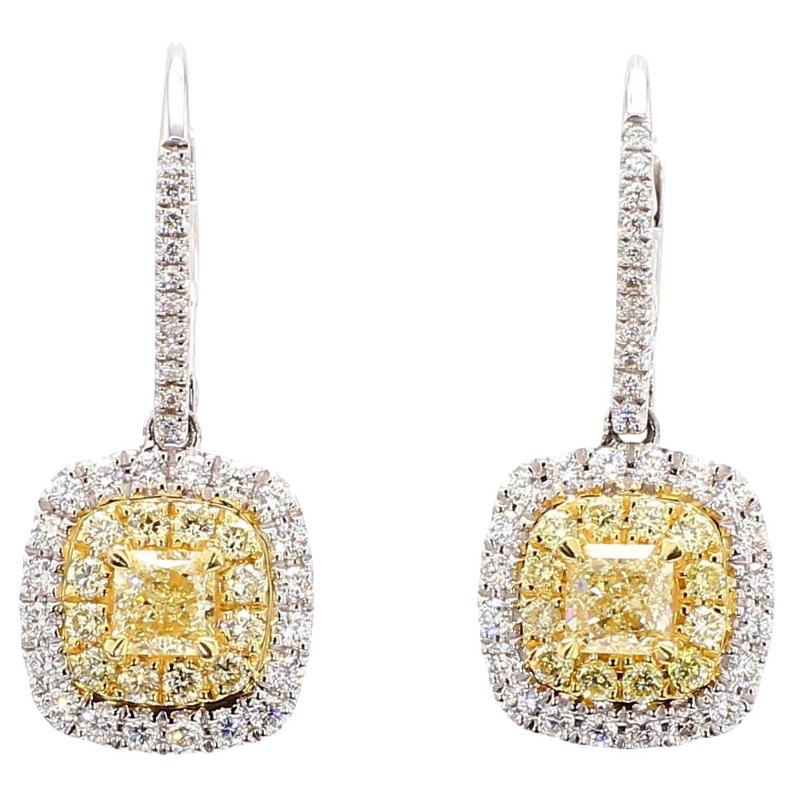 Pendientes de gota de oro amarillo natural con diamante en cojín de 1.28 quilates TW