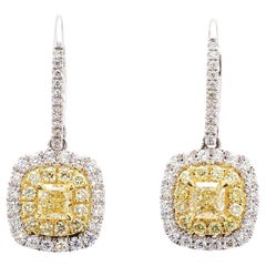 Pendientes de gota de oro amarillo natural con diamante en cojín de 1.28 quilates TW