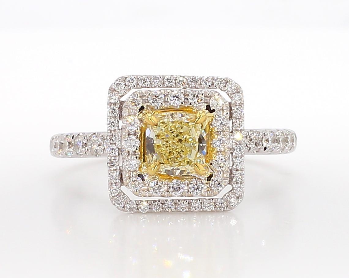 Contemporary Natural Yellow Cushion Diamond 1.36 Carat TW Gold Cocktail Ring For Sale