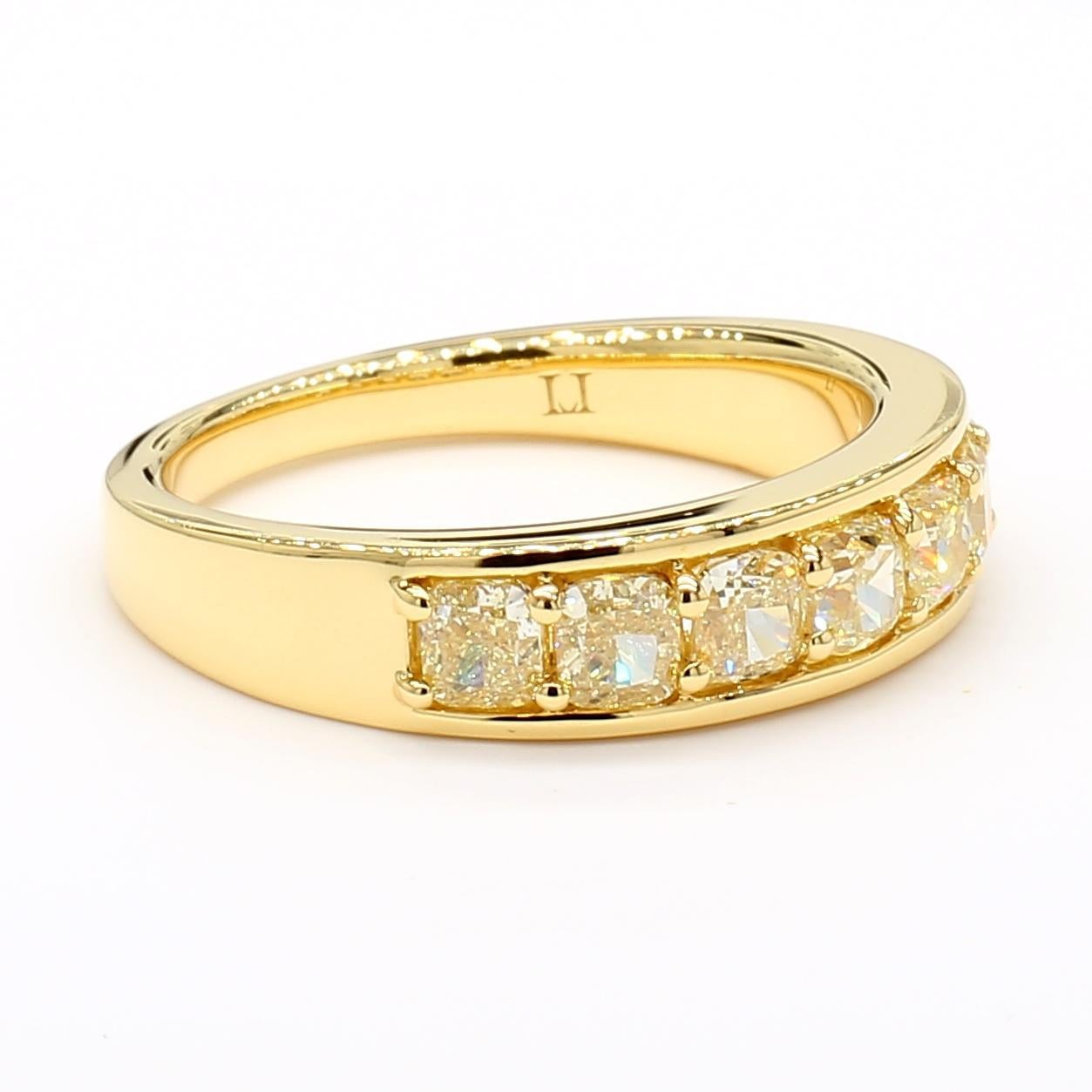 Cushion Cut Natural Yellow Cushion Diamond 1.44 Carat TW Gold Cocktail Band For Sale