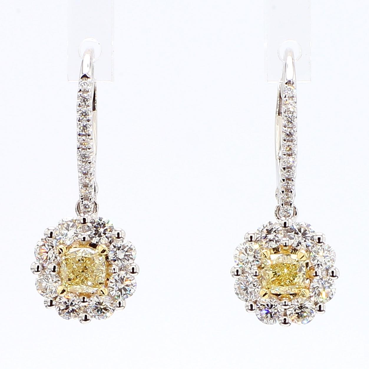 Contemporain Pendants d'oreilles en or jaune naturel taille coussin de 1,45 carat poids total en vente