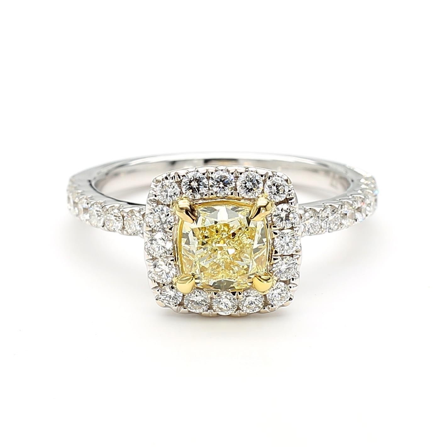 Contemporary Natural Yellow Cushion Diamond 1.47 Carat TW Gold Cocktail Ring For Sale