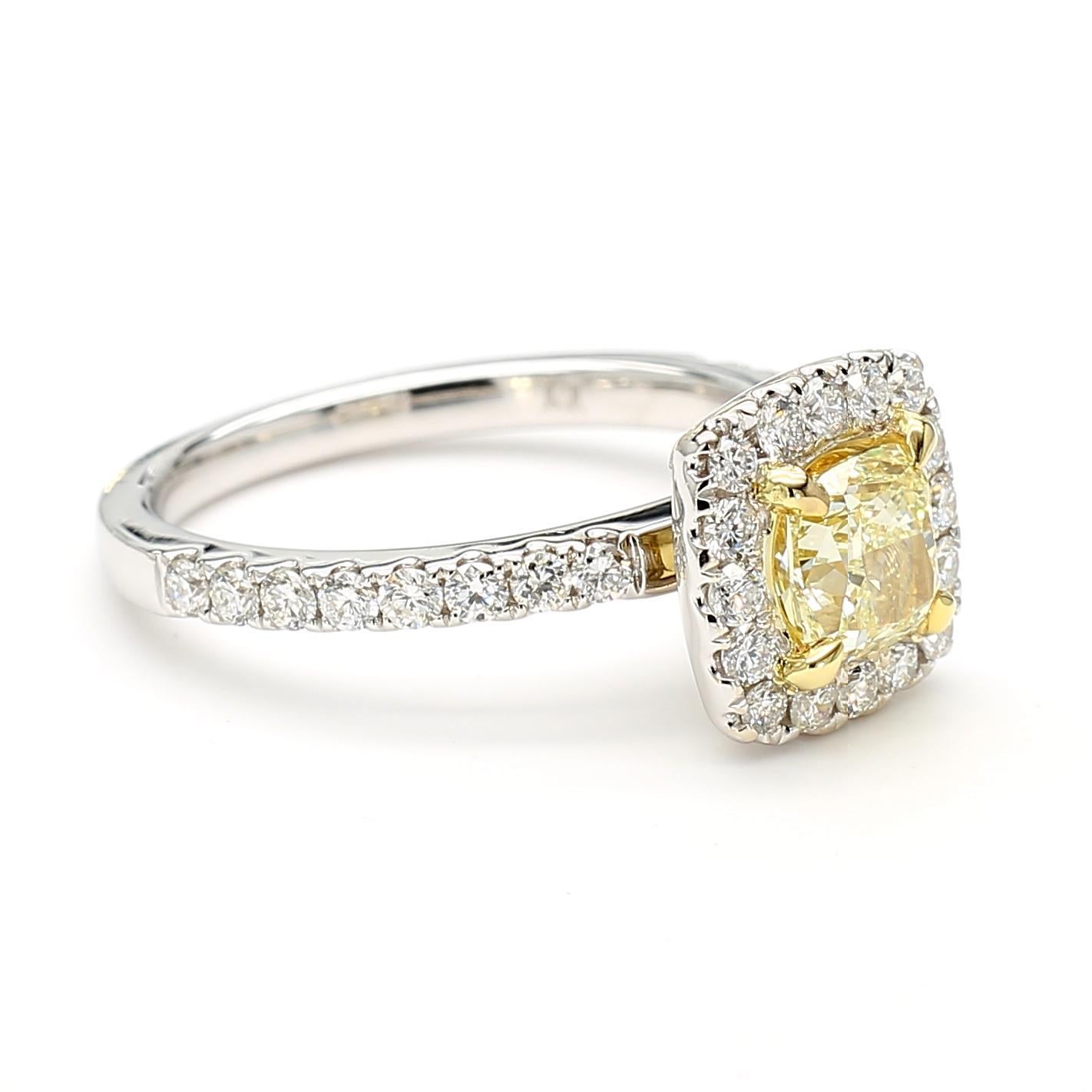 Cushion Cut Natural Yellow Cushion Diamond 1.47 Carat TW Gold Cocktail Ring For Sale
