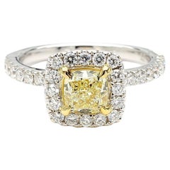 Natural Yellow Cushion Diamond 1.47 Carat TW Gold Cocktail Ring