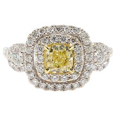 Natural Yellow Cushion Diamond 1.49 Carat TW Gold Cocktail Ring